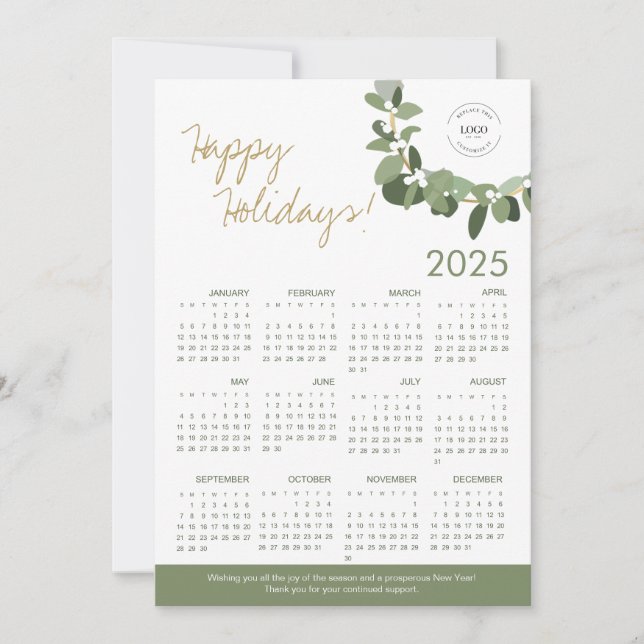 Carte Logo personnalisé 2025 complet Calendrier Wreath C (Devant)