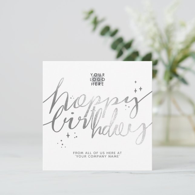 Carte Logo Personnalisé Faux Argent Script Main Blanc An (Debout devant)