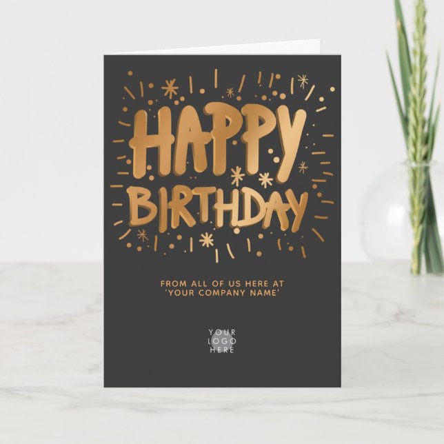 Carte Logo personnalisé Faux Gold 3d Joyeux anniversaire (Devant)