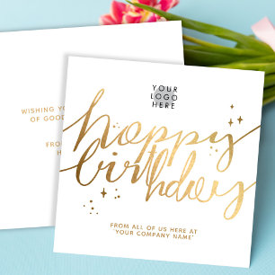 Carte Logo personnalisé Faux Gold Script main blanche An