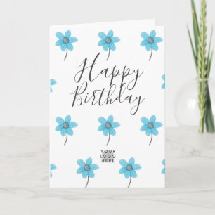 Carte Logo Personnalisé Fleur Bleue Lumière Joyeux Anniv