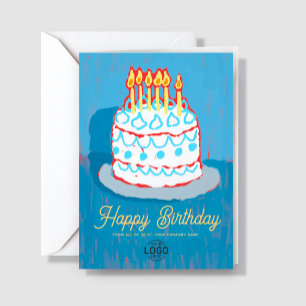 Carte Logo Personnalisé Main Tirée Bleu Whit Cake Annive