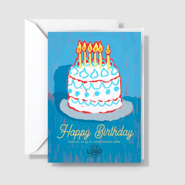Carte Logo Personnalisé Main Tirée Bleu Whit Cake Annive (Créateur téléchargé)