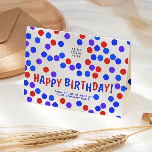 Carte Logo personnalisé Royal Blue Red Confetti Joyeux a (Créateur téléchargé)