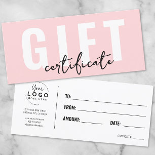 Carte Logo Pink Minimal Business Cadeau Certificat