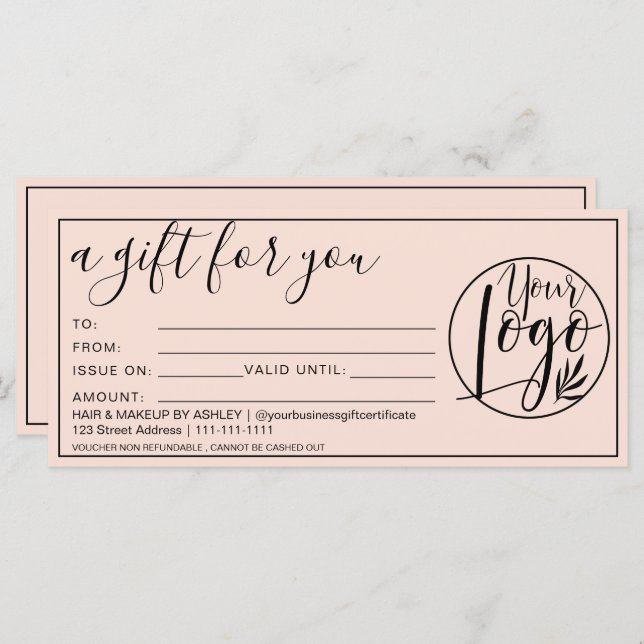 Carte Logo simple pastel de certificat cadeau de bordure (Devant / Derrière)