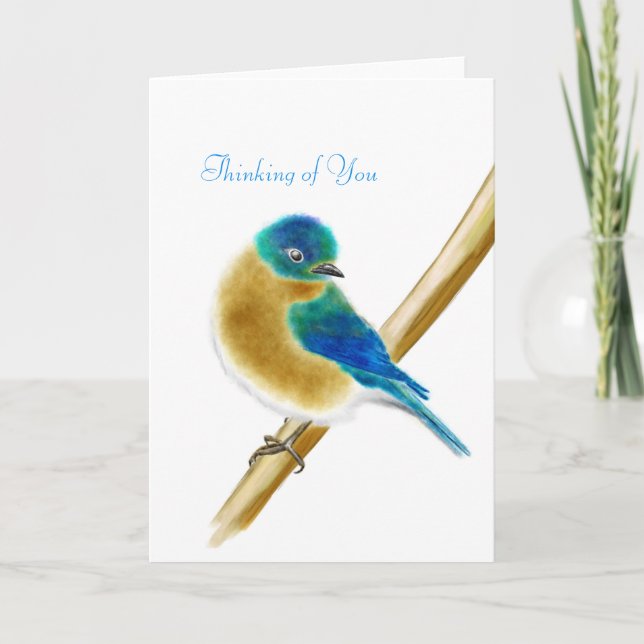 Carte L'oiseau bleu du bonheur pensant à vous cardent (Devant)