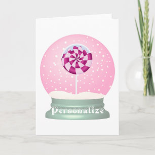 Carte Lollipop enneigée globe mignon fille rose hiver