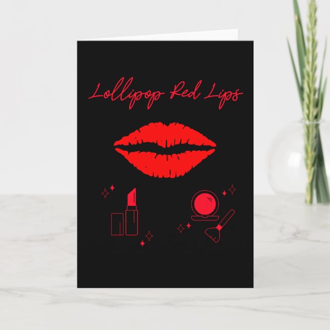 Carte Lollipop rouge lèvres. Bonbon de maquillage rouge  (Devant)
