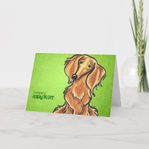 Carte Long Haied Red Dachshund Anniversaire Personnalisé