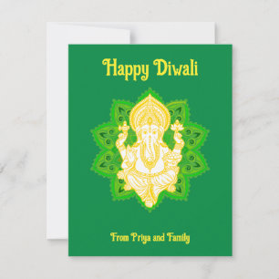 Carte Lord Ganesh Bénédictions Heureux Diwali Green