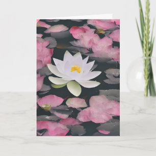 Carte Lotus Blanc Et Fleur De Cerisier Rose Sur L'Étang