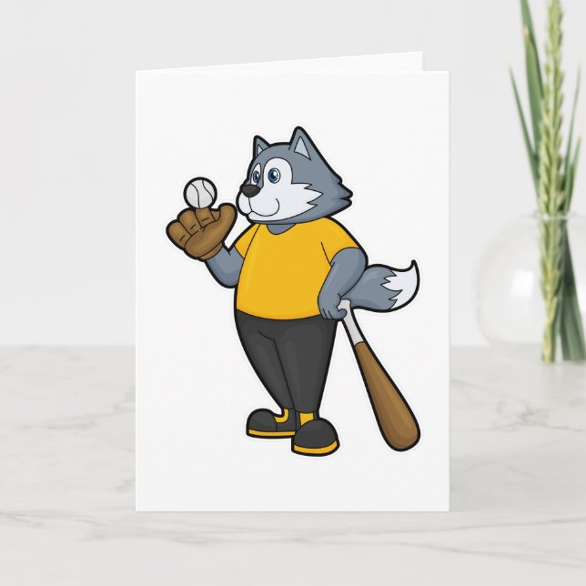 Carte Loup au baseball avec une batte de baseball (Devant)
