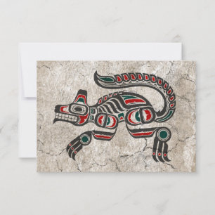 Carte Loup de l'esprit haïda rouge et noir fissuré
