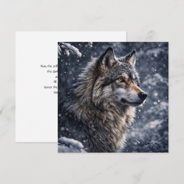 Carte Loup du solstice d'hiver dans la nuit enneigée (Devant / Derrière)