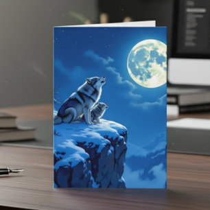 Carte Loup et bébé Fête des pères hurlante de l'ourlet