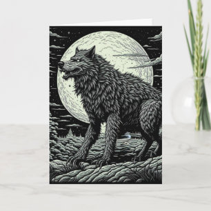 Carte Loup-garou vintage devant la pleine lune