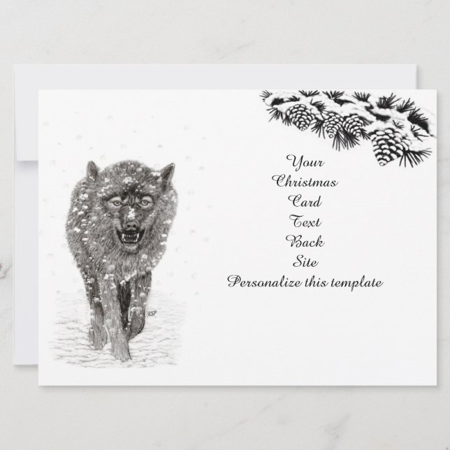 Carte Loup noir en colère dans la neige, hiver sauvage (Dos)