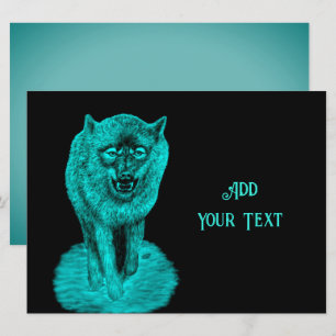 Carte Loup noir en colère dans la nuit