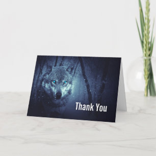 Carte Loup sauvage avec de beaux yeux bleus Merci