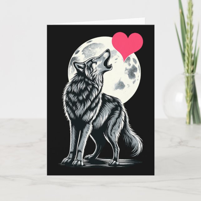Carte Loup tenant un cœur Saint-Valentin Jolies louves V (Devant)