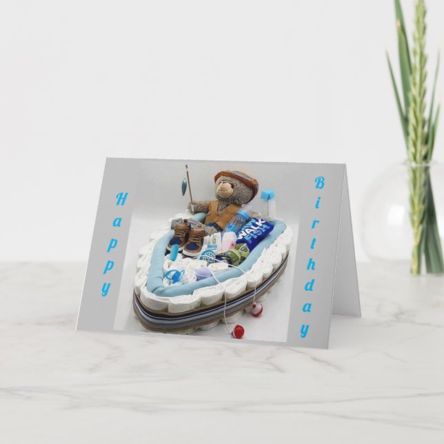 Carte L'OURS DE PÊCHE VOUS SOUHAITE HEUREUX *16ème* ANNI (Devant)