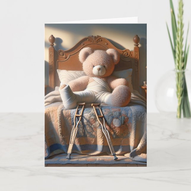 Carte L'ours en peluche avec la jambe cassée s'en sorten (Devant)
