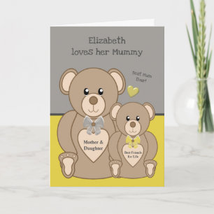 Carte L'ours en peluche vous aime maman gris et jaune