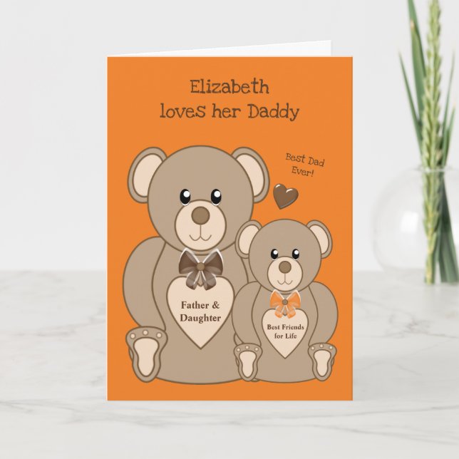 Carte L'ours en peluche vous aime papa orange et marron (Devant)