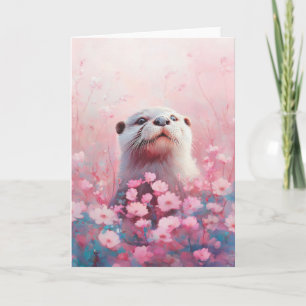 Carte Loutre Curieuse dans une Mer de Pétales de Fleurs 