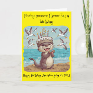 Carte loutre de mer portant un casquette d'anniversaire 