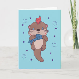 Carte Loutre de mer punk rock avec poisson Art animal