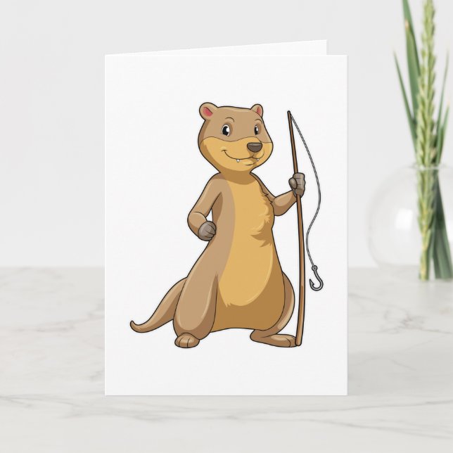 Carte Loutre en pêcheur avec canne à pêche (Devant)
