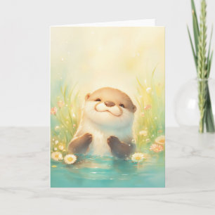 Carte Loutre heureuse dans une scène d'eau tranquille