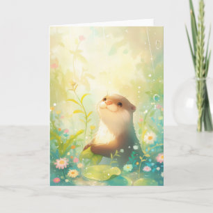 Carte Loutre Joyeuse dans un Monde Floral Pluvieux