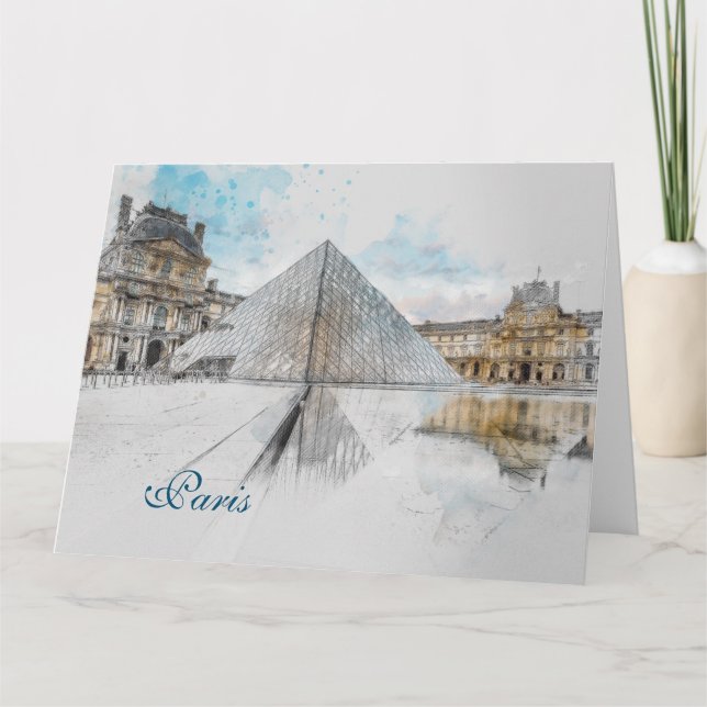 Carte Louvre Paris Greeting Card - Elegant Travel Art (Devant)