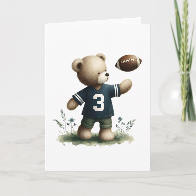 Carte Lovable Teddy Bear Football joueur Blank Grey (Devant)