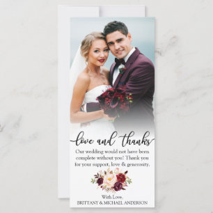 Carte Love and Thanks Floral Burgundy Mariage Card