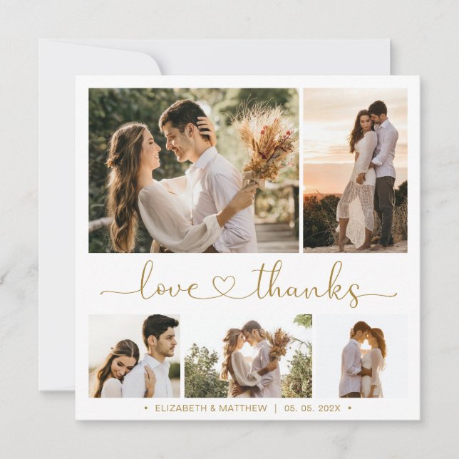 Carte Love and Thanks Heart 5 Photo Collage Mariage (Devant)