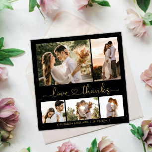 Carte Love and Thanks Heart Black Gold Collage Mariage