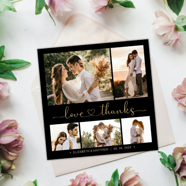 Carte Love and Thanks Heart Black Gold Collage Mariage (Créateur téléchargé)