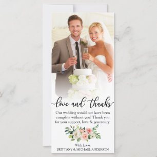 Carte Love and Thanks Mariage Photo Pink Floral Card