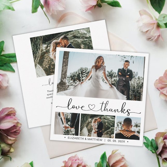 Carte Love and Thanks Script 4 Photo Collage Mariage (Créateur téléchargé)