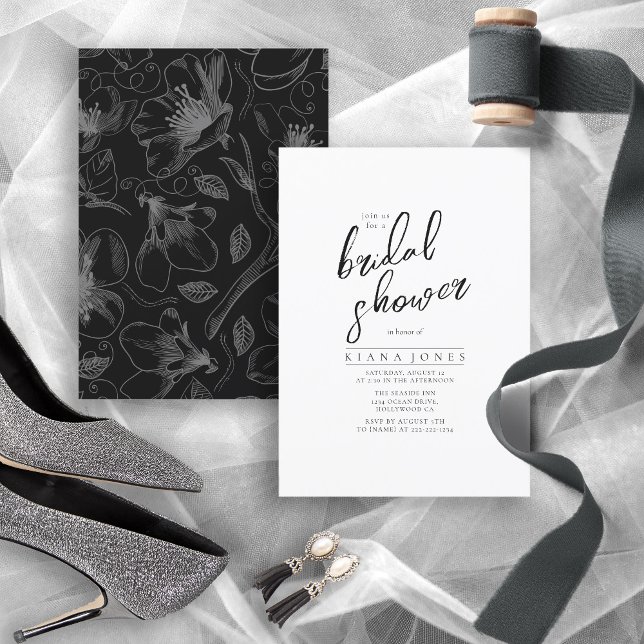 Carte Love Calligraphy Fête des mariées Floral B&W ID940 (Créateur téléchargé)