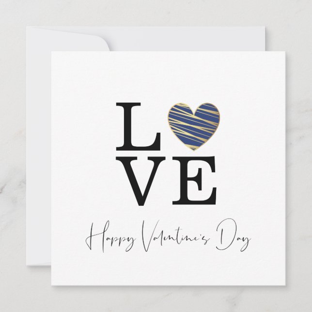 Carte Love Dark Blue Heart Happy Valentine's Day Script (Devant)