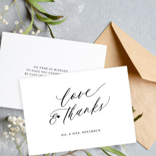 Carte Love et merci script minimaliste simple mariage