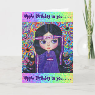 Carte Love Headband Hippie fille poupée violet psychédél