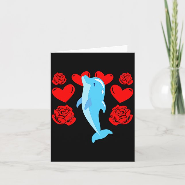 Carte Love Heart Valentines Day Roses Dolphin Boys Kids  (Devant)