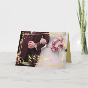 Carte Love & Merci Art Déco Burgundy Photo Mariage