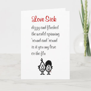 Carte Love Sick, un poème drôle pour celui que vous aime